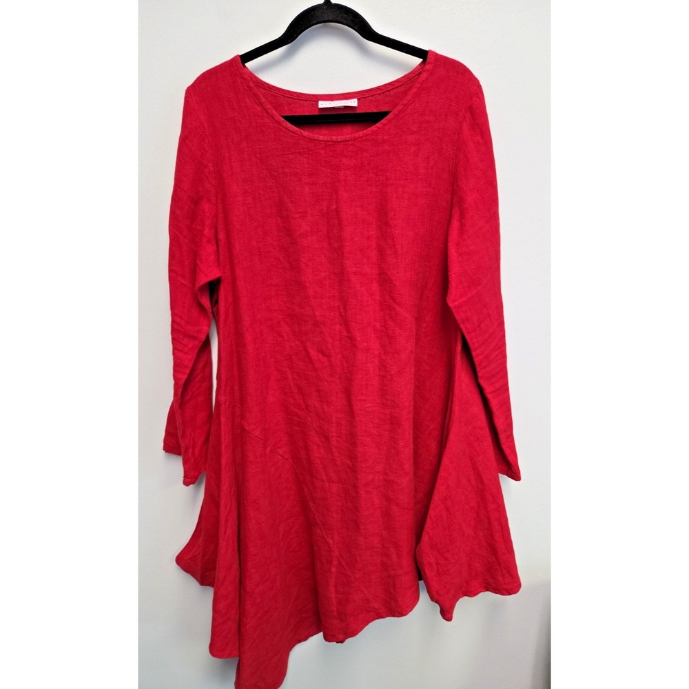 Bryn Walker M 100% Linen Asymmetrical Midi Dress Tunic Lagenlook Dark Red
